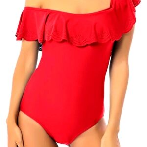 Orange Ruffled Off The Shoulder  One Piece Swimwear Sz XL NWOT